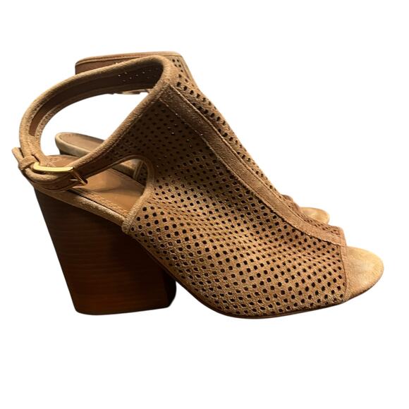 Tory Burch Brown Camel Perforated Suede Heels Size 9.5 - Picture 2 of 7